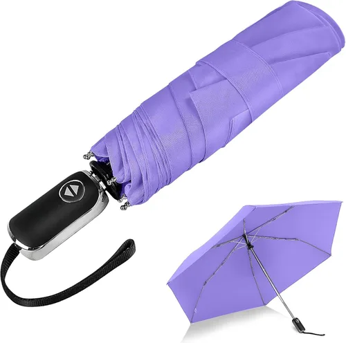 Miniatura 57 de LEAGERA Paraguas de viaje compacto para bolso, mango plano, impermeable para lluvia ligera