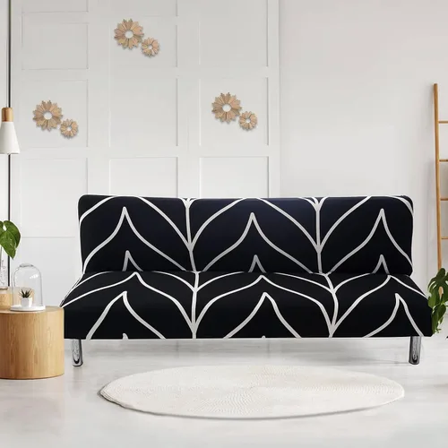 Miniatura 28 de LiveGo Fundas para futón sin brazos, funda elástica plegable para sofá cama con parte inferior elástica, funda de sofá ajustable estampada, Negro