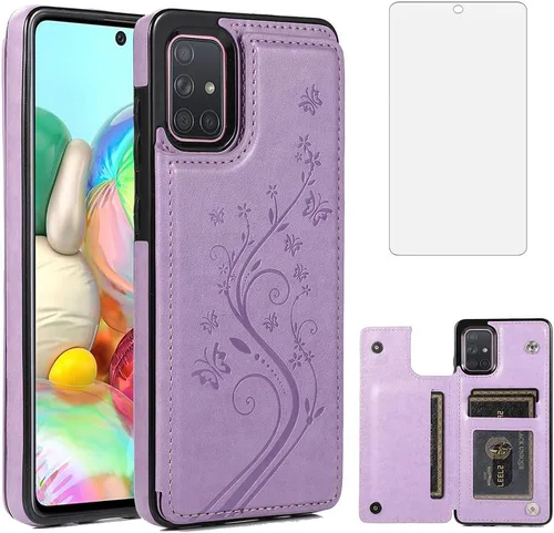 Funda de teléfono para Samsung Galaxy A71 4G con protector de pantalla de vidrio templado y tarjetero con soporte para tarjetero, soporte para celda