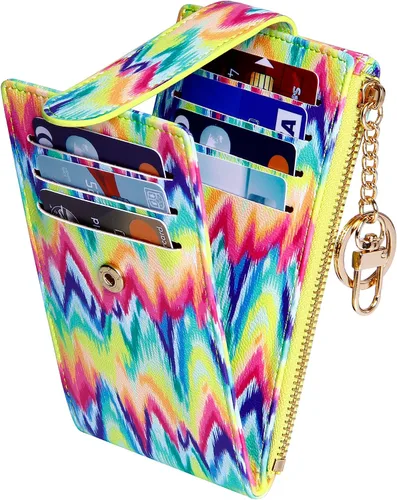 Miniatura 19 de Badiya Tarjetero para mujeres con RFID, carteras delgadas, plegables, tarjetero multifuncional, monedero