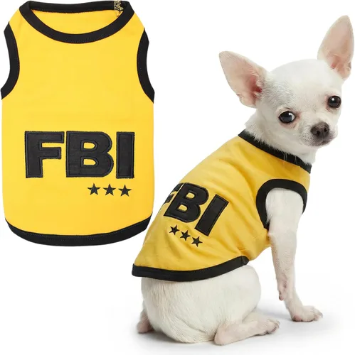 Camiseta para Perro Parisian Pet - Camiseta Bordada FBI - 100% Algodón, Ropa Transpirable para Perros - Chaleco para Mascotas Sin Mangas - Camisas