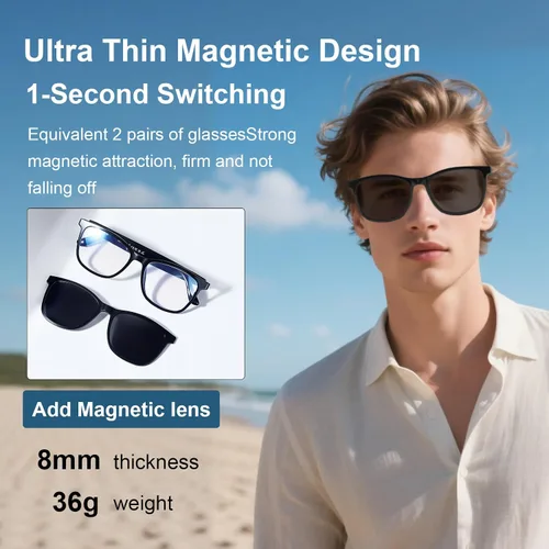 Miniatura 4 de Quaoar Lentes de audio Bluetooth inteligentes con doble altavoz, micrófono de oído abierto, disparo remoto, asistente de voz para mujeres/hombres