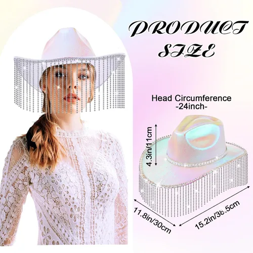 Miniatura 2 de Toulite Sombrero de vaquero con purpurina de diamantes de imitación occidentales para mujer, sombrero de vaquera con lentejuelas brillantes