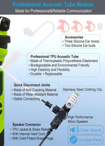 Miniatura 4 de commountain Auriculares para Motorola Walkie Talkie y Radio con PTT/Mic, Compatible con CP200D CP100D R2 CP200 CP185 BPR40 CLS1410 CLS1110 RMU2040