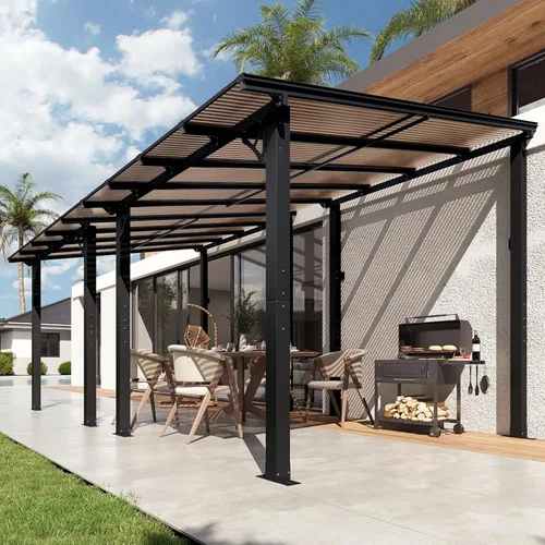 Miniatura 26 de Aoxun Pérgola de 8 x 5 pies para patio, cenador con techo inclinado, pérgola para parrilla grande montada en la pared, toldos resistentes