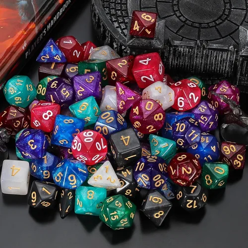 Miniatura 6 de QMay Juego de dados DND 10x7 (70 piezas) Dados poliédricos para mazmorras y dragones D&D RPG MTG Juegos de rol con 1 bolsa con cordón