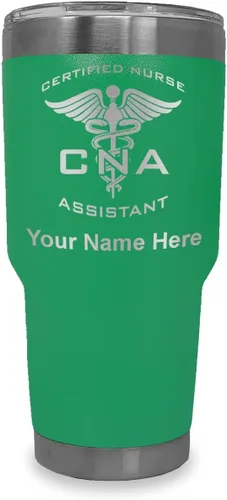 Miniatura 7 de LaserGram Vaso aislado al vacío de 20 onzas, asistente de enfermera certificada por CNA, grabado personalizado incluido (negro)