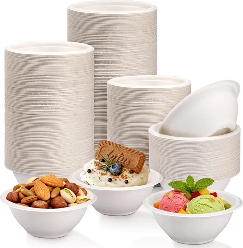 Miniatura 8 de LeonBach Paquete de 100 cuencos de fibra de bagazo natural de 2 onzas, vasos de papel desechables para microondas, muestra segura, aperitivos, Marrón