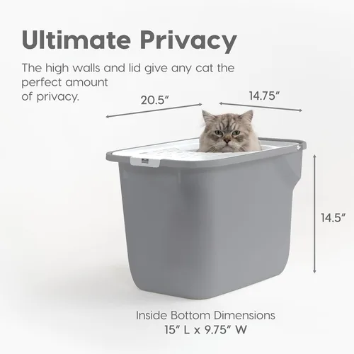 Miniatura 2 de IRIS USA - Caja de arena higiénica cuadrada para gatos, bandeja grande para gatos con tapa de captura de partículas de arena, menos residuos