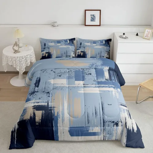Miniatura 35 de Feelyou Edredón Abstracto Juego de edredón de arte abstracto moderno para niños y niñas, color morado, azul, negro, juego de ropa de cama para Multi