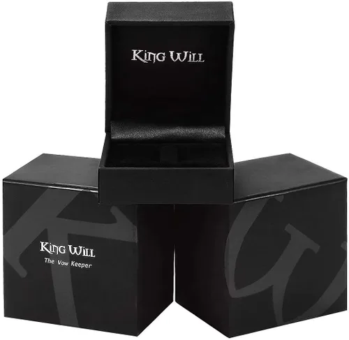 Miniatura 32 de King Will Anillo de boda de tungsteno para hombre, disponible en 15/64 a 25/64 de pulgada (6 a 10 mm), negro/plata, acabado mate, borde pulido