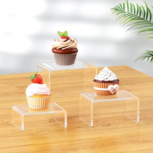 Miniatura 4 de NIUBEE Soportes Elevadores de Exhibición de Acrílico 2 Juegos, Estante Elevador Transparente de 3 Escalones Vitrina para Figuras Amiibo Funko POP