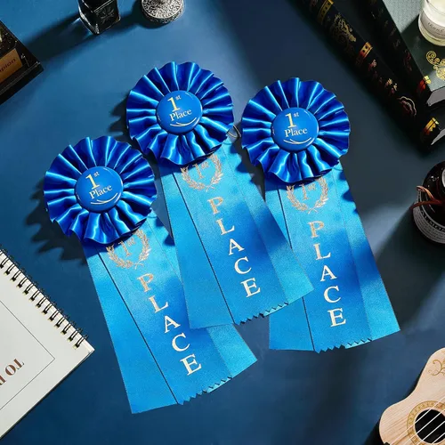 Miniatura 4 de Lewtemi 3 paquetes de cintas de roseta con el premio de cinta azul del primer lugar, ganador del premio de la victoria Premio de reconocimiento