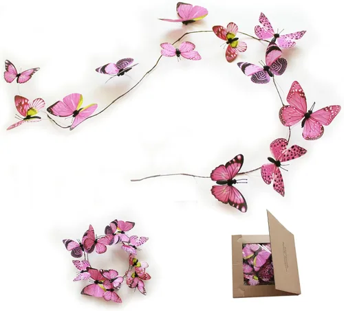 Guirnalda de mariposa artificial, enredaderas decorativas de mariposa falsas, decoración colgante de mariposa única en 3D para pared del hogar, Rosa