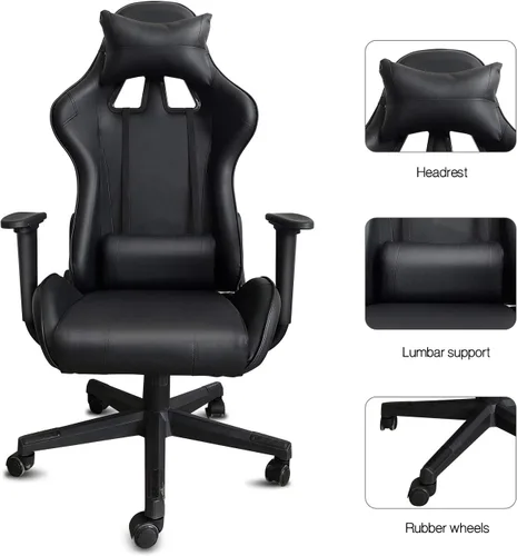 Miniatura 6 de Silla de gamer con reposacabezas y apoyo lumbar, silla giratoria y reclinable de oficina de altura ajustable y respaldo alto