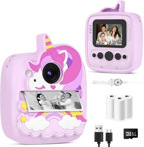 Miniatura 9 de Cámara para Niños Impresión Instantánea, Regalos de Navidad y Cumpleaños para Niños de 3 a 8 Años, Cámara de 48MP y 1080P para Niños con Papel