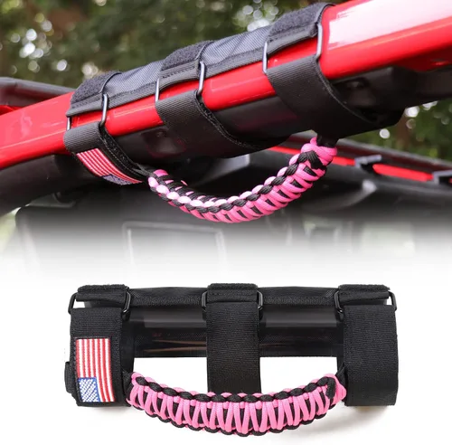Miniatura 8 de sukemichi Asas de agarre para barra de agarre para Jeep Wrangler Accesorios TJ JK JL Gladiator JT UTV ATV – Hebilla de metal mejorada, rosa, paquete