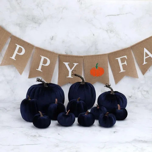 Miniatura 5 de Gresorth 12 calabazas artificiales grandes de terciopelo para Halloween, hechas a mano, decoración de centro de mesa de cosecha de otoño