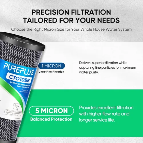 Miniatura 5 de Cartucho de repuesto para filtro de agua de carbón activado de cáscara de coco para toda la casa de 10" x 4.5" - Compatible con WFHDC8001, CB-BB-10