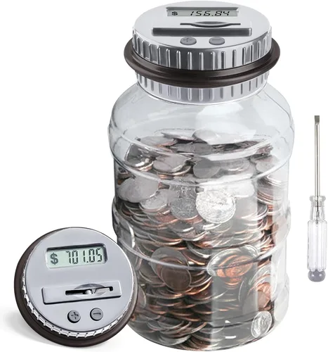 Miniatura 10 de Alcancía grande para niños y adultos, Vcertcpl Banco digital con contador de monedas LCD, capacidad de 1.8 L, tarro de dinero para adultos, diseñado