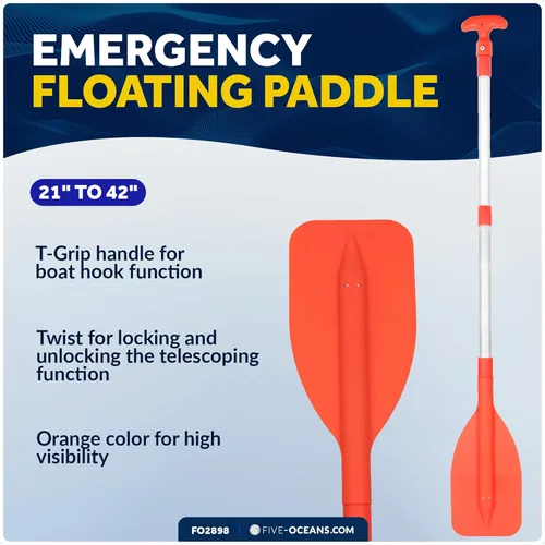 Miniatura 3 de Five Oceans Paleta telescópica de emergencia, paletas de barco, paleta naranja flotante, se extiende de 21 a 42 pulgadas, diseño compacto para un