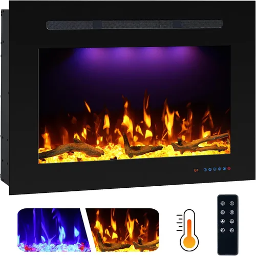 Prismaster - Chimenea eléctrica de 35.4 pulgadas de ancho con crujido, calentador de chimenea con llamas ajustables, termostato de 62-99 ℉, solo