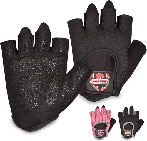 Guantes de entrenamiento FIGHTSENSE para hombres y mujeres, guantes de levantamiento de pesas con palma acolchada de silicona antideslizante, Negro