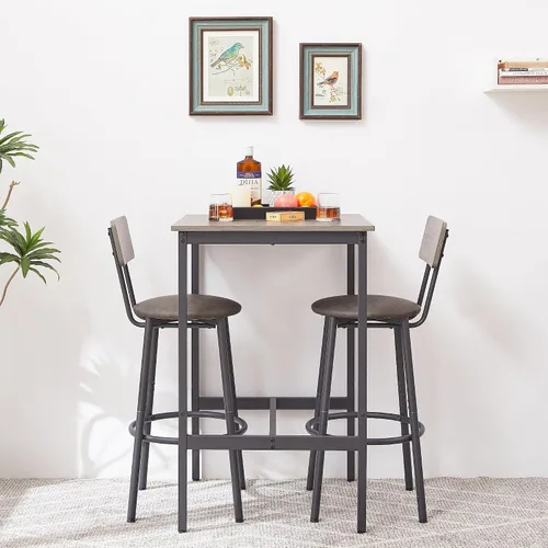 Miniatura 10 de Anwick Juego de mesa de bar y sillas de 3 piezas para pub y 2 taburetes con respaldo, juego de mesa auxiliar de desayuno para espacios pequeños