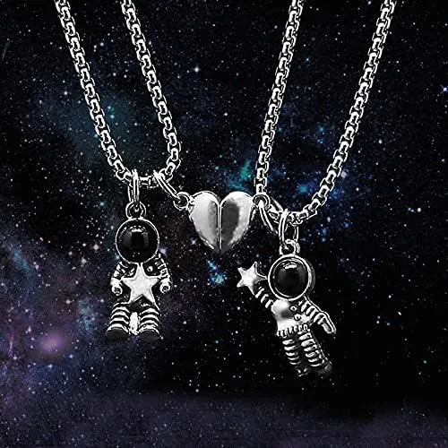 Miniatura 6 de RUIZHEN 2 collares magnéticos de astronauta para parejas atracción mutua collares a juego colgantes de astronauta espacial collar para el día de San