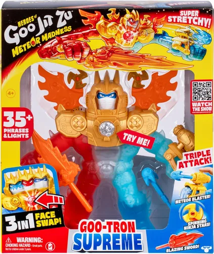 Miniatura 8 de Heroes of Goo Jit Zu Goo-Tron Supreme combina el poder de Blazagon, Pantaro y Thrash en 1 Ultimate Hero, con 3 rellenos diferentes de Goo, más de 35
