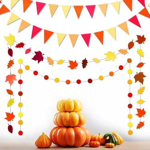 Miniatura 6 de Guirnalda de otoño con texto en inglés «Happy Felt Fall», «NO DIY», color naranja para Acción de Gracias, banderín colgante con serpentina, banderín