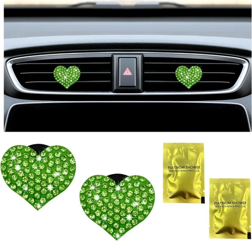 Miniatura 14 de Ziciner 2 piezas de dijes de clips para ventilación de aire de coche con corazón brillante, clips para salida de aire de coche con forma de corazón