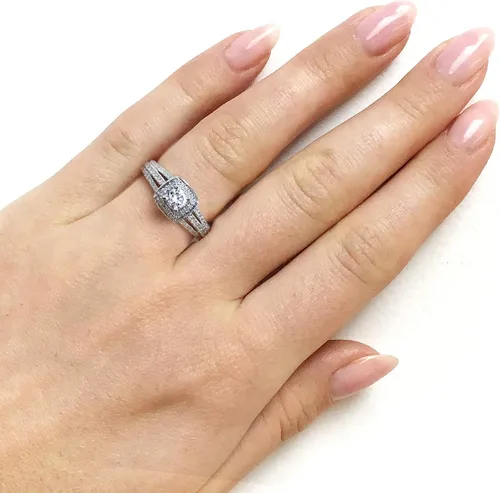 Miniatura 5 de Kobelli Anillo de compromiso de diamantes de 12 quilate TDW multifila halo de 14 k oro blanco