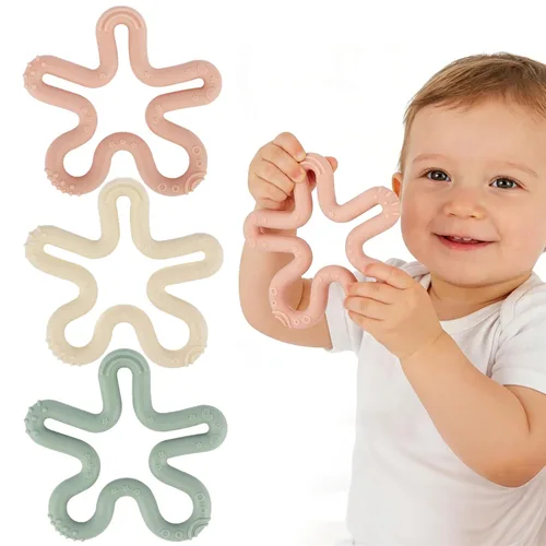 Fu Store Paquete de 3 anillos mordedores de flores de coral, juguetes de dentición para bebés, juguetes de silicona para bebés de 0 a 6 0 a 12 0 a