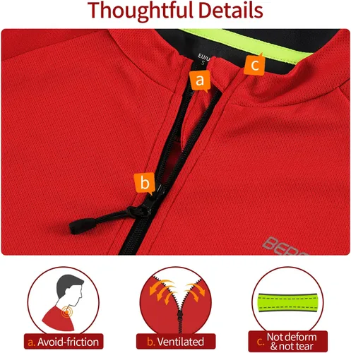 Miniatura 17 de BERGRISAR Camisetas básicas de ciclismo para hombre, manga corta, bolsillos con cremallera