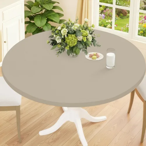 Miniatura 34 de Smiry Mantel Redondo de Spandex, Manteles Elásticos Ajustados Lavables para Mesas de 18"-24", Cubierta de Mesa de Pícnic Elástica Impermeable
