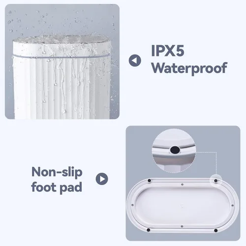 Miniatura 7 de ELPHECO Basurero de baño con tapa, contenedor de basura impermeable con sensor de 2.5 galones, cubo de basura con sensor de movimiento de 10 litros