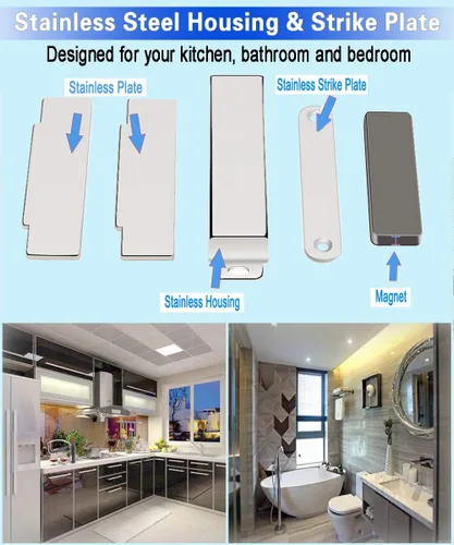 Miniatura 3 de WOOCH Pestillo magnético para puerta, 50 libras, de acero inoxidable de alta resistencia para cocina, baño, armario, armario, armario, puerta, cajón