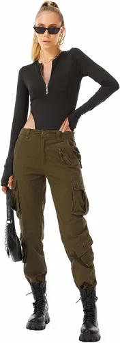 Miniatura 6 de Pantalones cargo de trabajo para mujer, de algodón, con 8 bolsillos, informal, estilo de combate militar