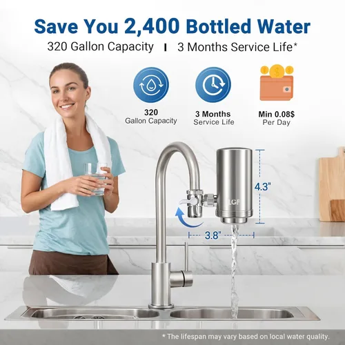 Miniatura 6 de LCF Filtro de agua giratorio de acero inoxidable de 360° – Alto flujo, filtro de agua del grifo mejorado con minerales, reduce el cloro, metales
