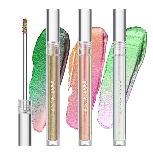 Sombra de Ojos Camaleón Líquida Metálica, Looks de Ojos Multidimensionales, Sombras de Ojos con Purpurina Holográfica Multicromática de Larga