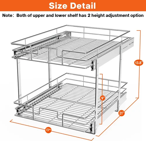 Miniatura 3 de ROOMTEC Organizador individual extraíble de armario (17 pulgadas de ancho x 21 pulgadas de profundidad), organizador de especias de 2 niveles