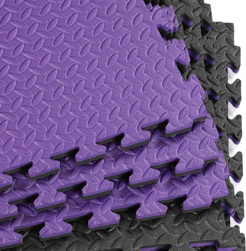 Miniatura 6 de Xspec Azulejos de espuma EVA reversible de 1 pulgada extra gruesa de 48 pies cuadrados (24 x 24 pulgadas), patrón de acero, 12 piezas, negro/morado