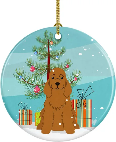 Miniatura 75 de Caroline's Treasures Adorno de cerámica para árbol de Navidad, Laika Spitz de Siberia Occidental, decoración colgante para árbol de Navidad