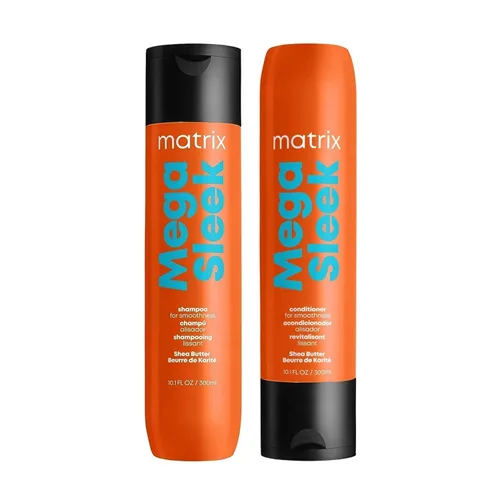 Matrix Mega Sleek Shampoo and Conditioner Set - Smoothing and Moisturizing, Anti-Frizz, Detangling, For All Dry, Damaged & Frizzy Hair Types,