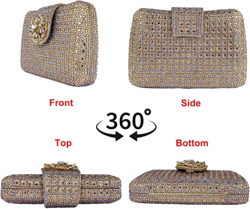 Miniatura 2 de Bolso de noche único con diamantes de imitación brillantes para mujer, bolso de embrague floral Sparkly, Rhinestone, Unique, Floral
