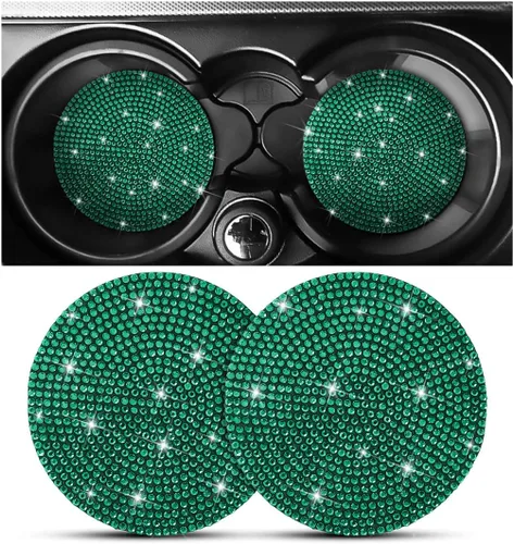 Miniatura 20 de Osilly – Portavasos para auto con brillantes, 2 unidades, diamantes de imitación, antideslizantes, portavasos universales de 2.75 pulgadas