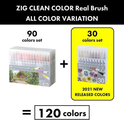 Miniatura 4 de Kuretake ZIG Clean Color Real Brush NUEVO 30 colores con puntas de pincel flexibles, bolígrafos de acuarela para pintar, dibujar, caligrafía