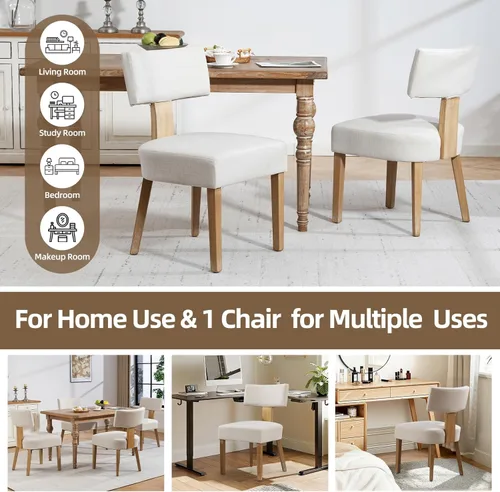 Miniatura 6 de ZJhome Sillas de comedor, sillas de cocina tapizadas de tela de madera, juego de 4, sillas de acento con respaldo curvado de lino, sillas de comedor