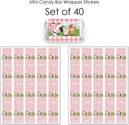 Miniatura 3 de Big Dot of Happiness Girl Farm Animals – Mini pegatinas para envoltorio de barra de caramelo, baby shower de granero rosa o fiesta de cumpleaños